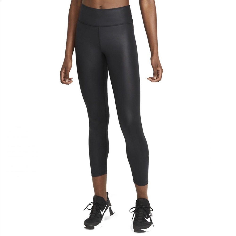 🟩 NWT Women's Nike One Faux Leather Mid-Rise Ankle Leggings